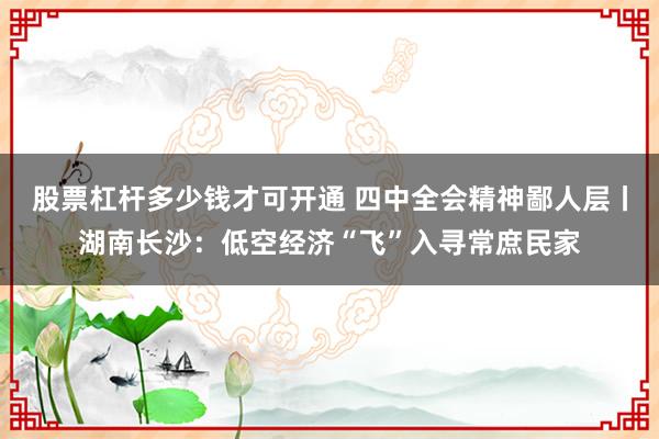股票杠杆多少钱才可开通 四中全会精神鄙人层丨湖南长沙：低空经济“飞”入寻常庶民家