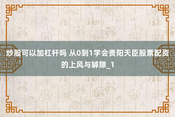 炒股可以加杠杆吗 从0到1学会贵阳天臣股票配资的上风与罅隙_1
