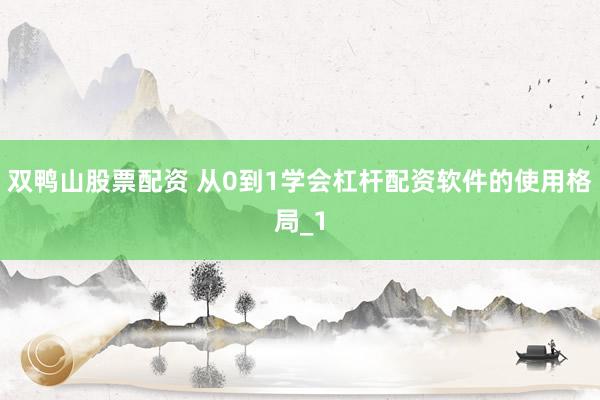 双鸭山股票配资 从0到1学会杠杆配资软件的使用格局_1
